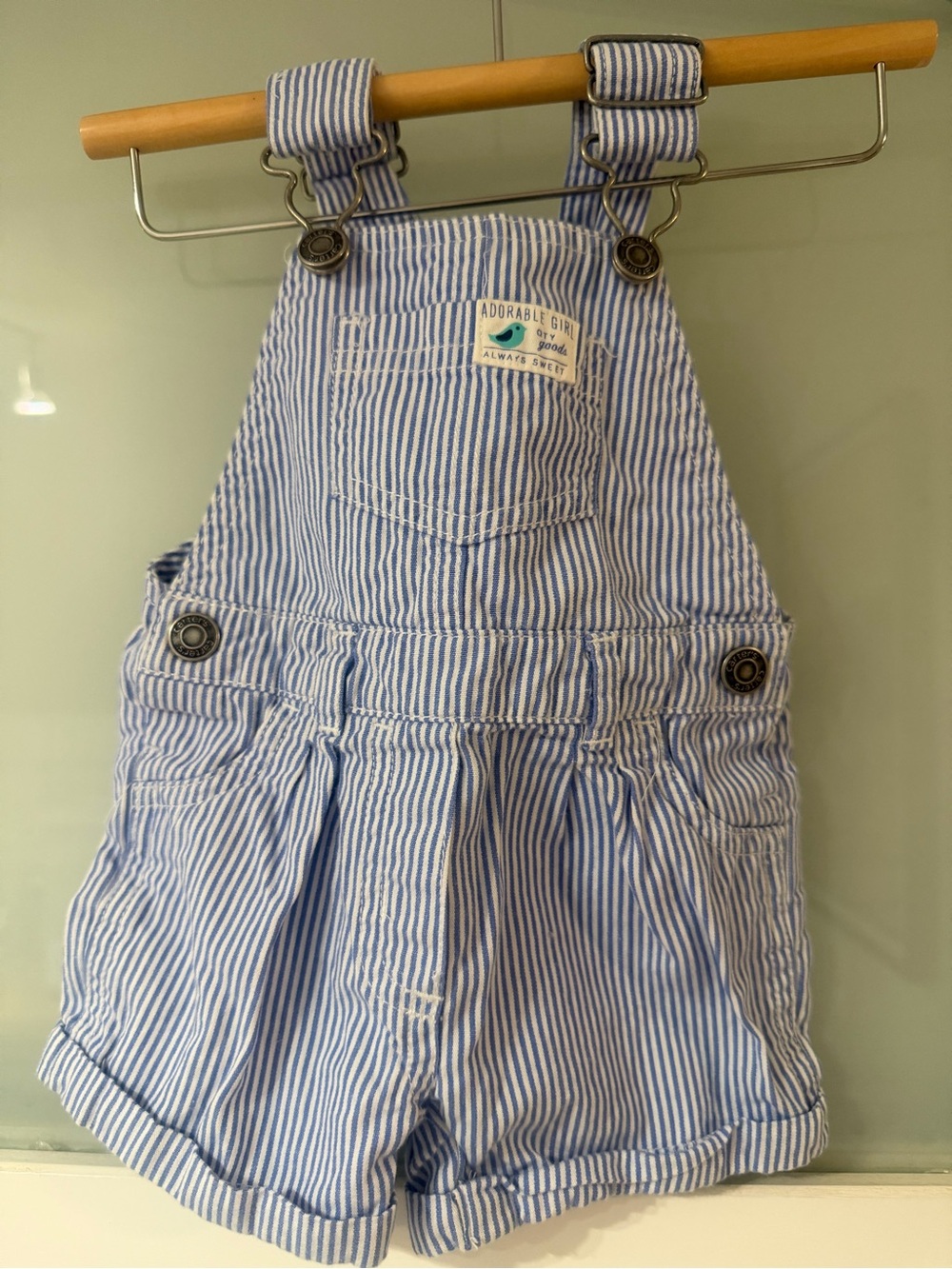 Carter's Blue & White Striped Short Overalls